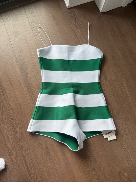 Jacquemus Pants - Jacquemus Green & White Striped One-Piece Romper